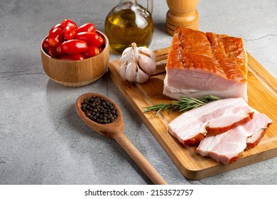 Sliced ​​raw Bacon On The Table.