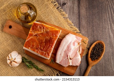 Sliced ​​raw Bacon On The Table.