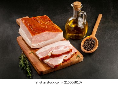 Sliced ​​raw Bacon On The Table.