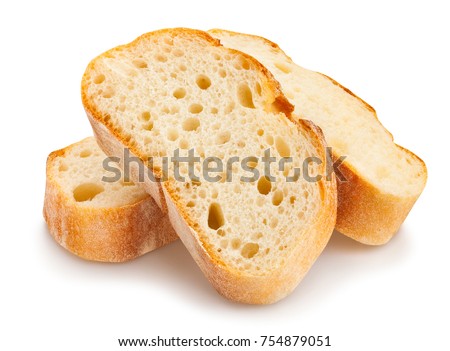 sliced baguette bread path isolated