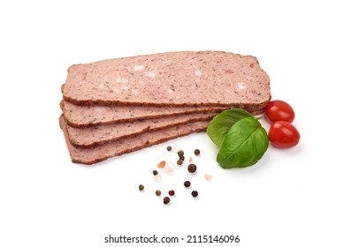 Sliced Baked Meatloaf, Minced Meat Roll, Isolated On White Background