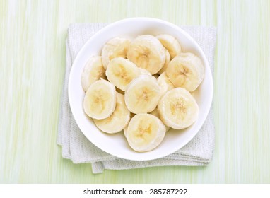 Sliced Banana In The Bowl, Top View