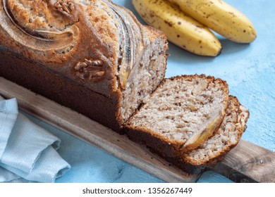 Sliced Banana Bread Loaf With A Walnuts