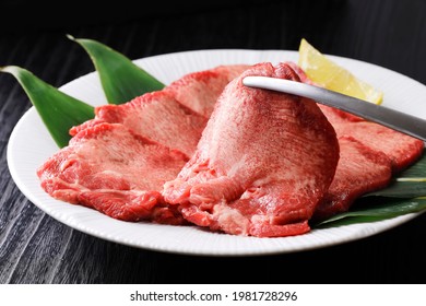 Sliced beef tongue on the plate