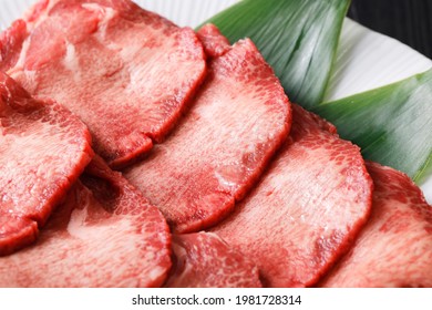 Sliced beef tongue on the plate