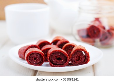 Sliced Berry Fruit Roll  In A Bowl.selective Focus