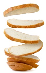 Sliced Bread Falls On A Pile Close-up On A White Background. Isolated