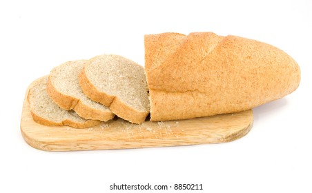 sliced bread on plank studio isolated