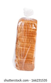 Sliced Bread In Plastic Bag Isolated On White.