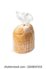 Sliced Bread In Plastic Bag Isolated. Toast Bread Slices Package, Breakfast Grain Loaf Cuts In Plastic Wrap On White Background