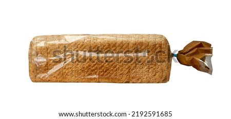 Sliced bread in plastic bag isolated. Toast bread slices package, breakfast grain loaf cuts in plastic wrap on white background