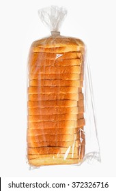 Sliced Bread In A Plastic Bag On White Surface.