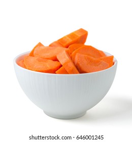 Sliced Carrots In Bowl Isolated On White