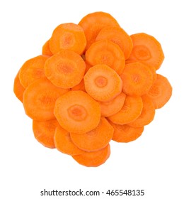 Sliced Carrots Isolated On White Background. Top View.