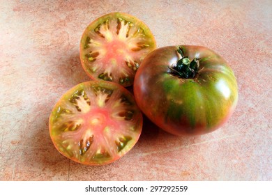 Sliced Cherokee Purple Tomato, An Heirloom Variety Of Tomatoes