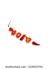 Sliced Chilli, Dried Chilli Isolated On White, Hot And Spicy