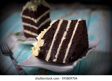 Sliced Chocolate Moist Cake With Cream