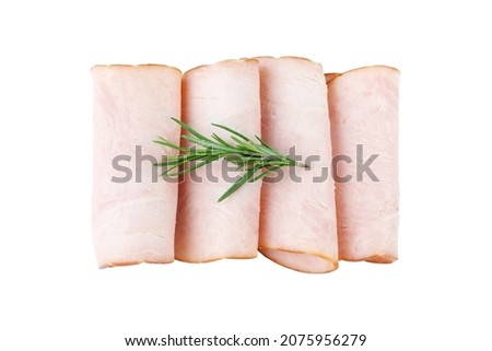 sliced cold smoked turkey breast isolated on white background. top view Сток-фото © 