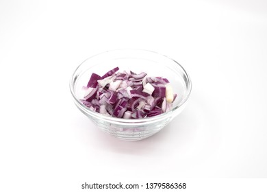 Sliced And Diced Red Onion In A Glass Bowl