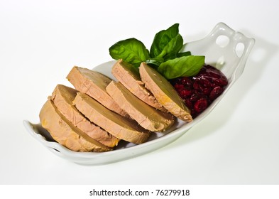 Sliced Foie Gras With Cumberland Sauce And Basil Leaves