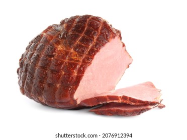 Sliced Fresh Delicious Ham On White Background