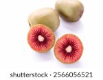 Sliced fresh red kiwi fruit on a plate