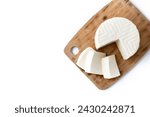 Sliced fresh white cheese from cow