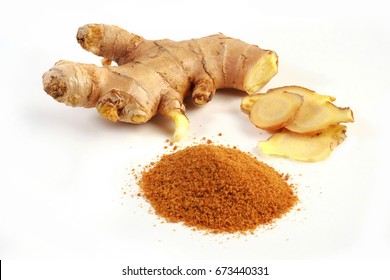 Sliced Ginger Root And Ginger Powder