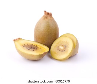 Sliced gold Kiwi isolated on white - Shutterstock ID 80016970