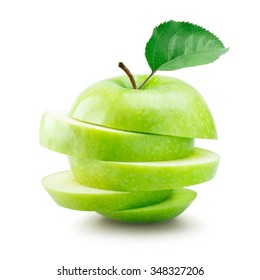 Sliced Green Apple Over White Background