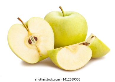 sliced green apple path isolated on white - Shutterstock ID 1412589338