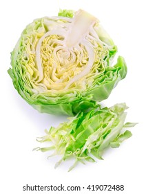 Sliced Green Cabbage Isolated On White. Vegetable Half