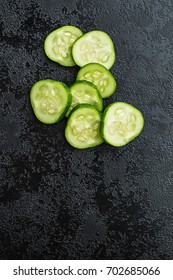 Sliced Green Cucumbers. Top View Of Cucumbers. Top View.