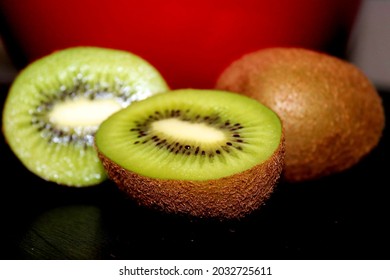 Sliced green kiwi fruit up close
