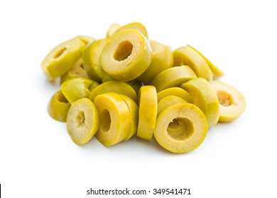 Sliced Green Olives On White Background