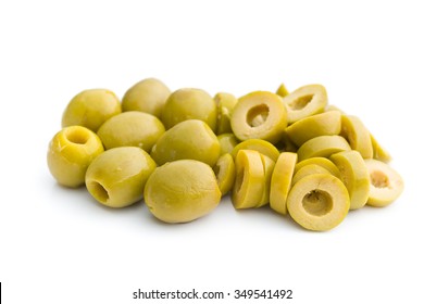 Sliced Green Olives On White Background