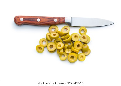 Sliced Green Olives On White Background