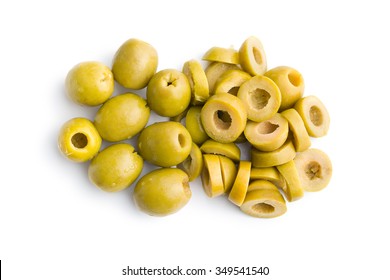 Sliced Green Olives On White Background