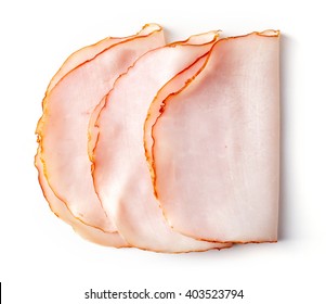 Sliced Ham Isolated On White Background, Top View