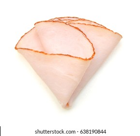 Sliced Ham Isolated On White Background, Top View