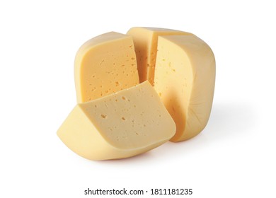 Sliced head of cheese isolated on white background