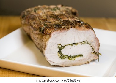 Sliced Homemade Stuffed Pork Tenderloin Roast