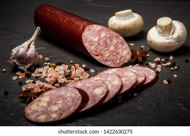 Sliced Jalapeno Cheddar Summer Sausage With Garlic And Mushrooms