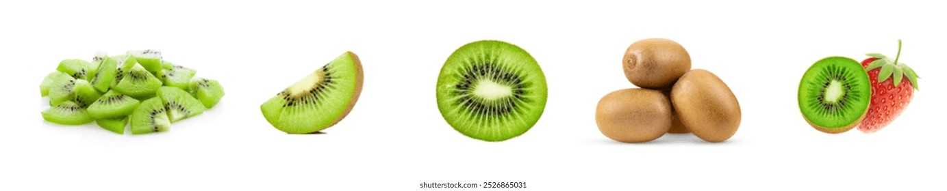 sliced kiwi fruit, fresh ripe kiwi fruit, isolated white background. - Powered by Shutterstock