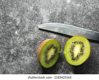 Sliced Kiwi And Knife, Cross Section Of Kiwi		