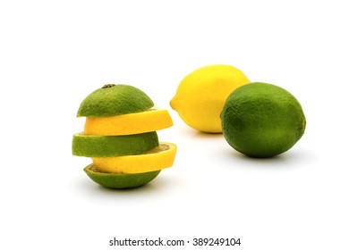 Sliced Lemon And Lime Isolated On White Background