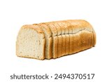 Sliced loaf of white bread isolated on white background.