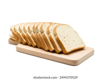 Sliced loaf of white bread on cutting board, isolated on white background. - Powered by Shutterstock