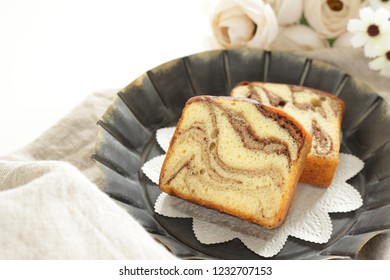 Sliced Marble Caramel Pound Cake On Bowl