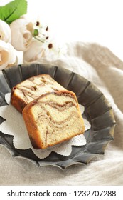 Sliced Marble Caramel Pound Cake On Bowl